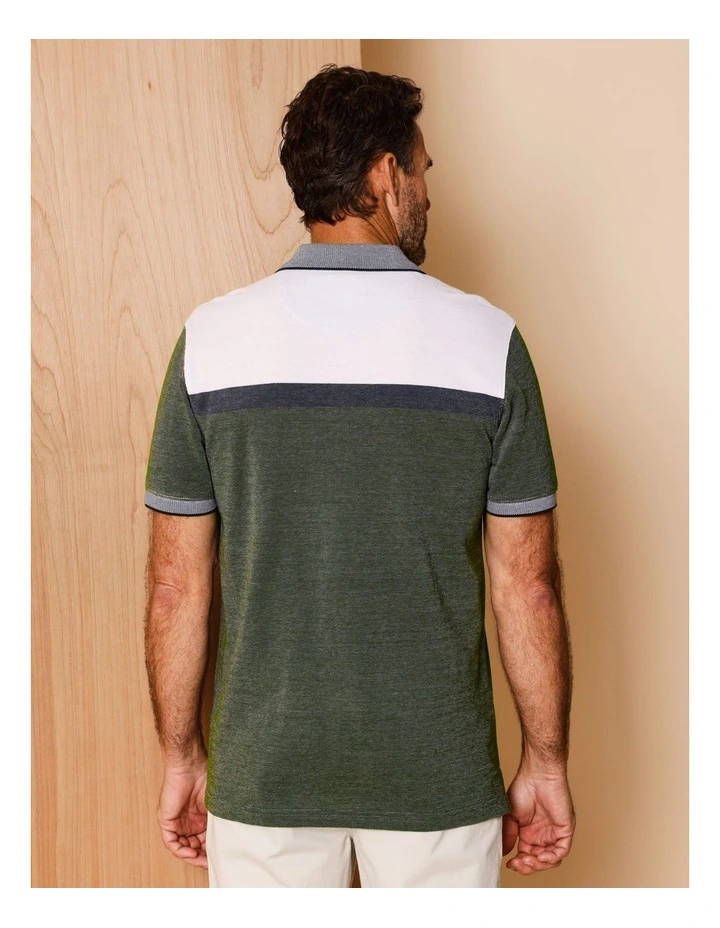 Essential Cooper Birdseye Chest Stripe Polo in Khaki image 5
