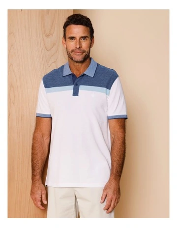 Essential Cooper Birdseye Chest Stripe Polo in White