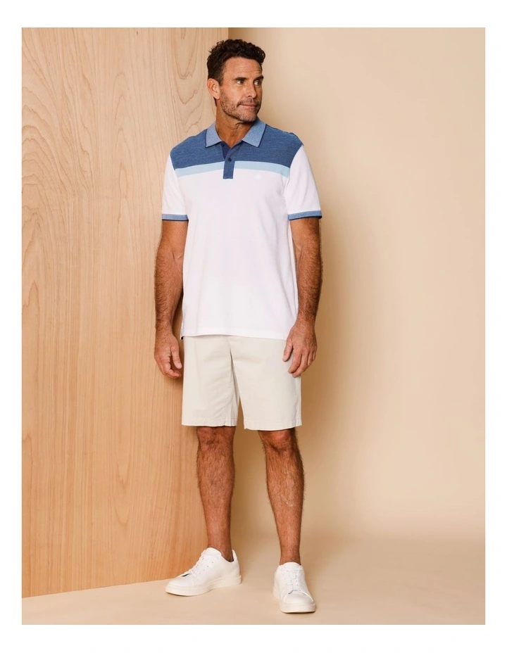 Essential Cooper Birdseye Chest Stripe Polo in White image 2