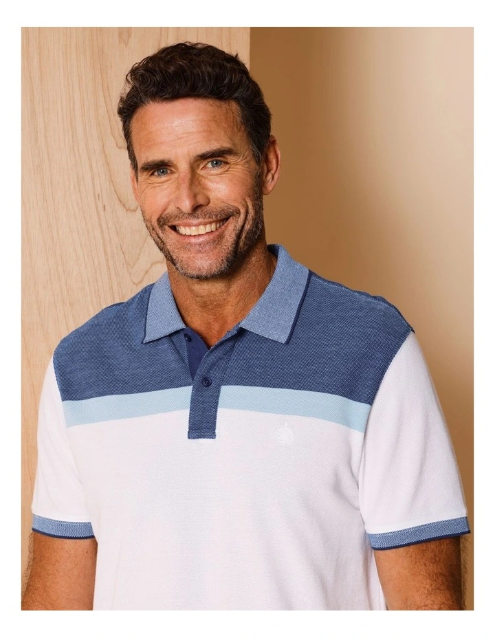 Essential Cooper Birdseye Chest Stripe Polo in White image 4