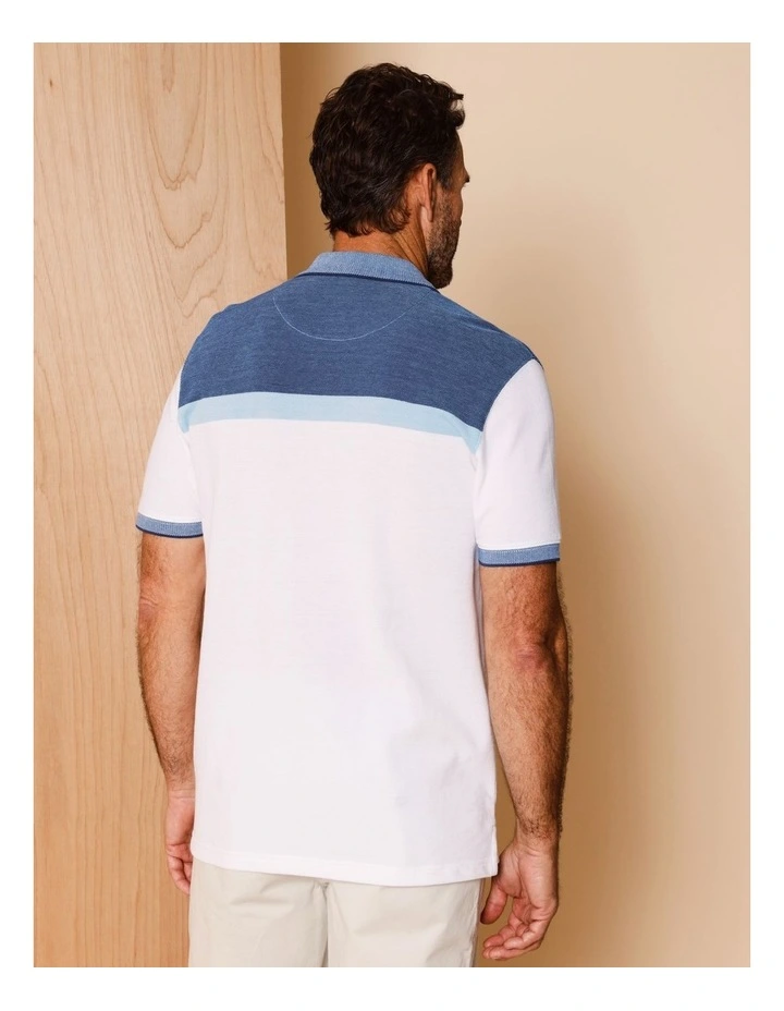 Essential Cooper Birdseye Chest Stripe Polo in White image 5
