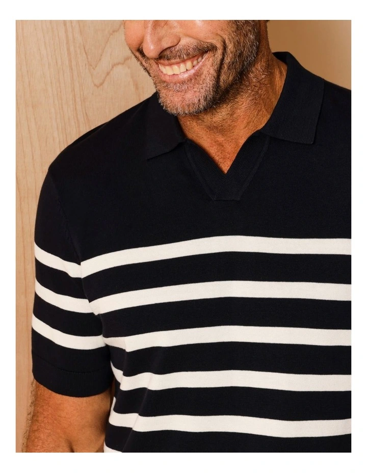 Beau Breton Stripe Knit Polo in Navy image 4