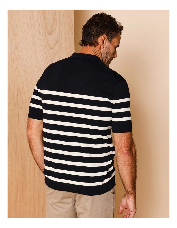 Beau Breton Stripe Knit Polo in Navy image 5