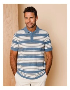 Idris Short Sleeve Island Print Shirt in Blue