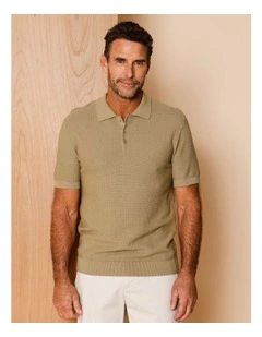 Tucker Textured Knit Polo in Camel