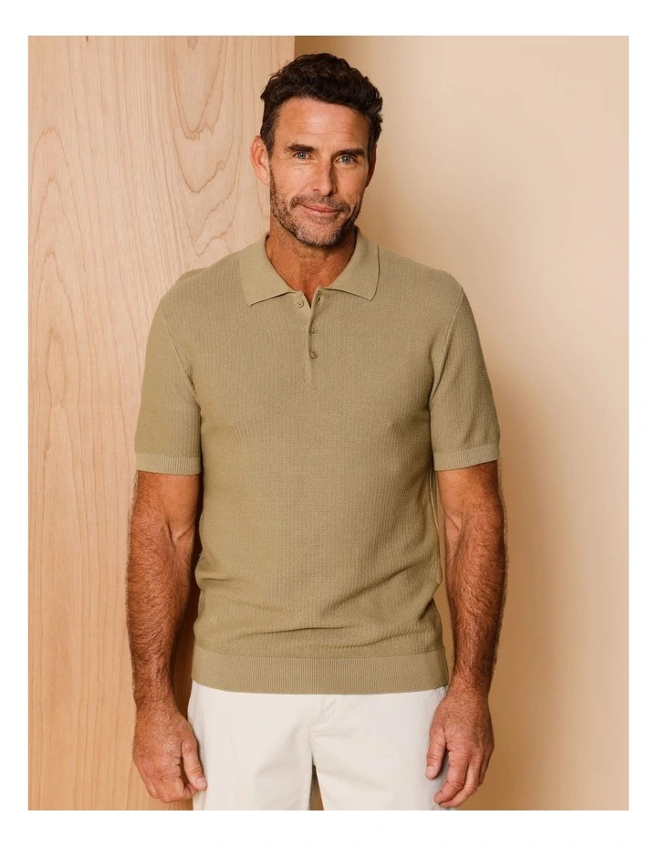 Tucker Textured Knit Polo in Camel image 1