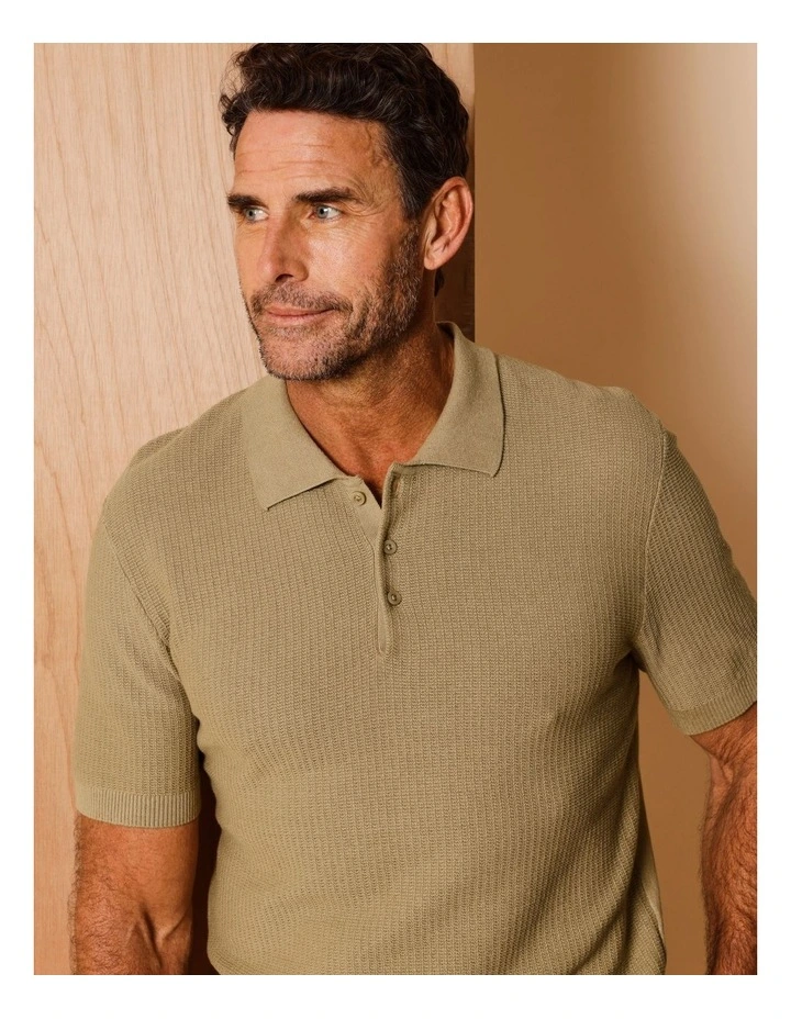 Tucker Textured Knit Polo in Camel image 2