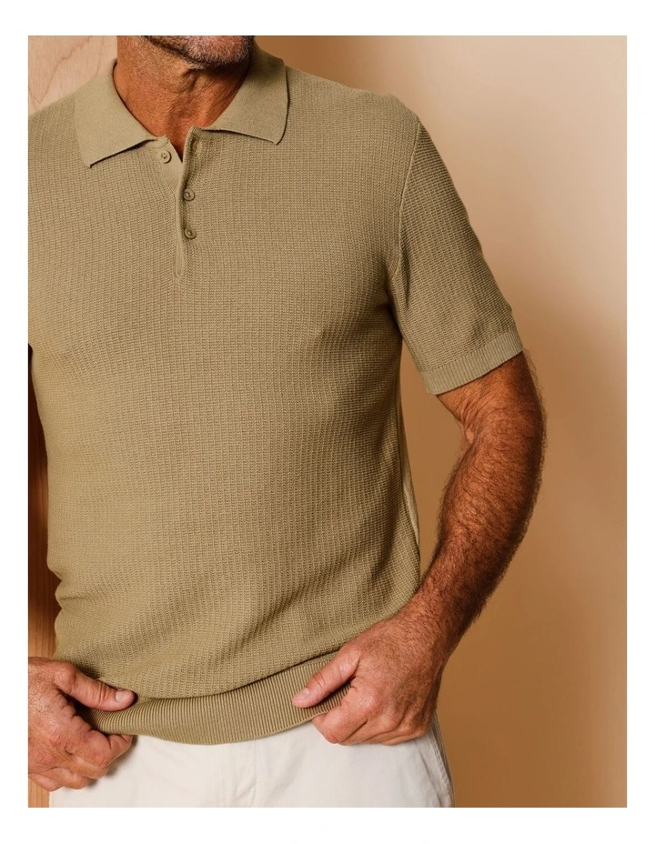 Tucker Textured Knit Polo in Camel image 4