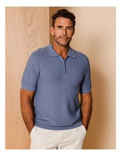 Tucker Textured Knit Polo in Blue