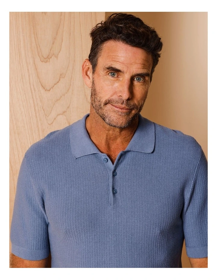 Tucker Textured Knit Polo in Blue image 3