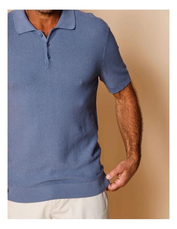 Tucker Textured Knit Polo in Blue image 4