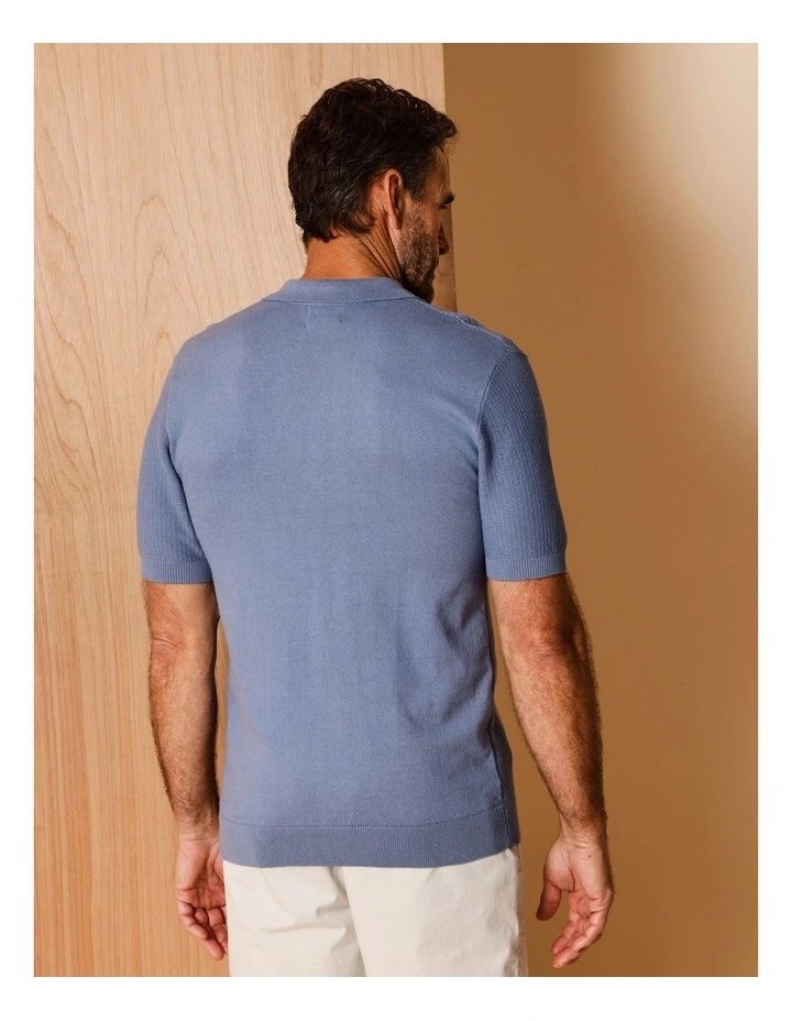 Tucker Textured Knit Polo in Blue image 5