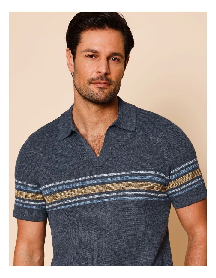Chance Chest Stripe Knit Polo in Navy image 2