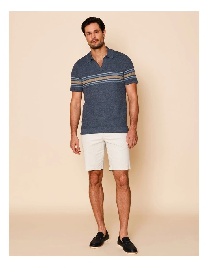 Chance Chest Stripe Knit Polo in Navy image 3