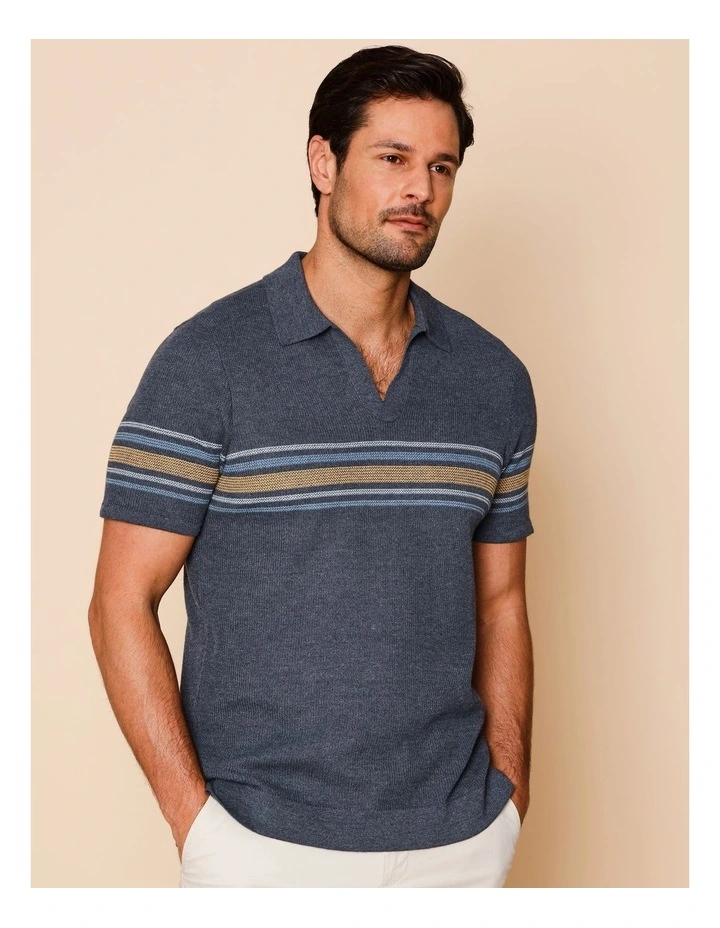 Chance Chest Stripe Knit Polo in Navy image 4