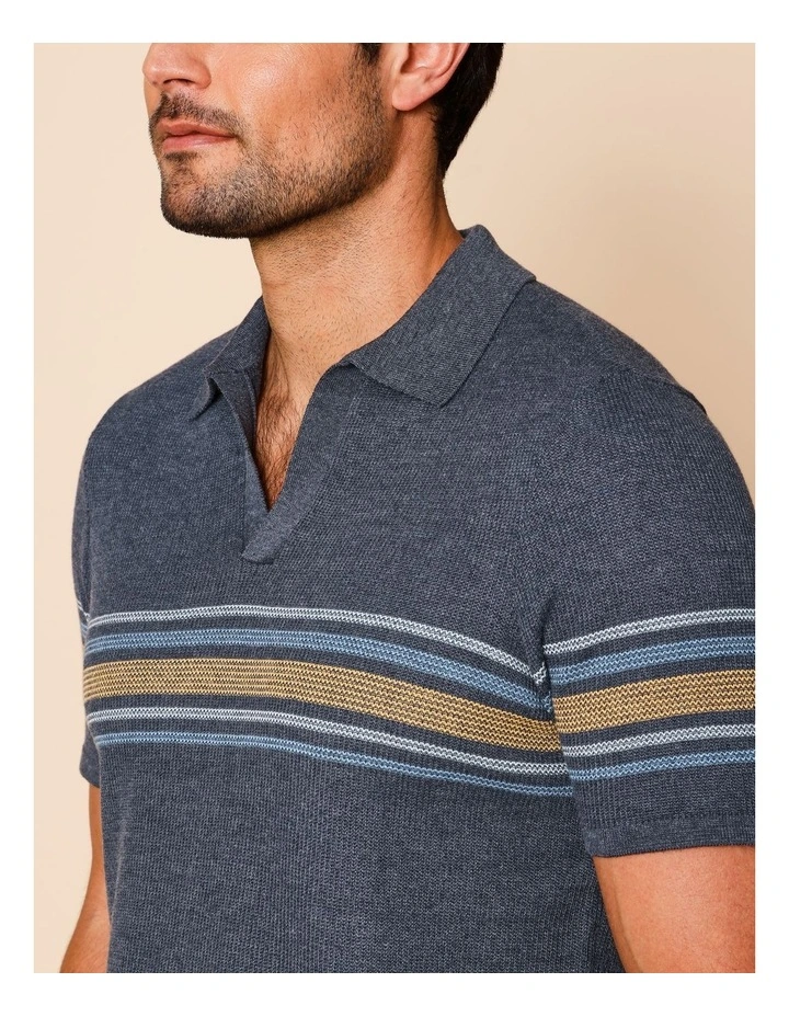 Chance Chest Stripe Knit Polo in Navy image 5