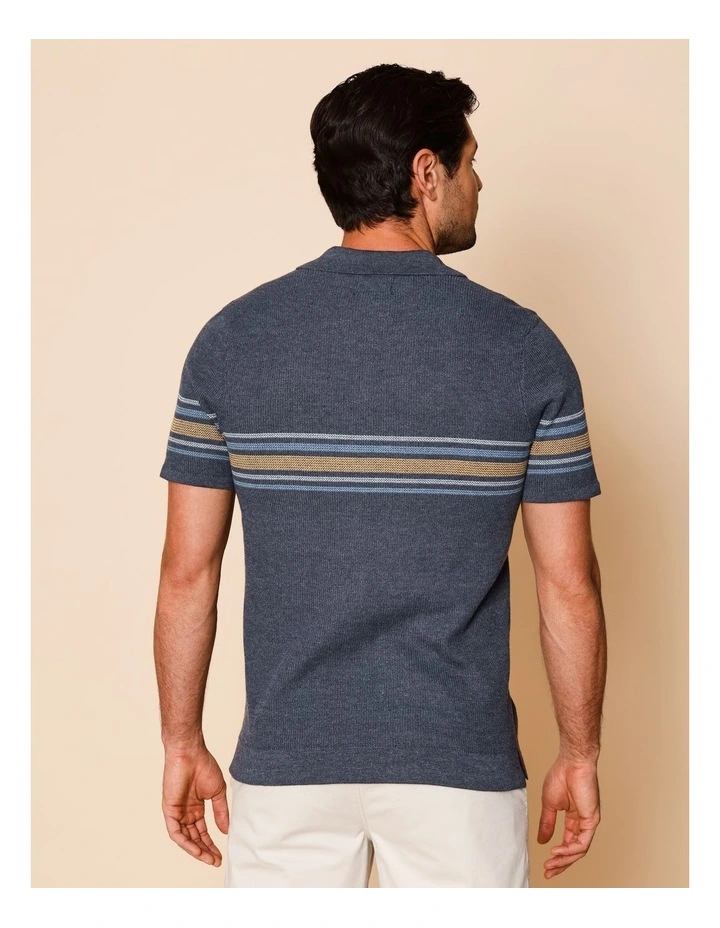 Chance Chest Stripe Knit Polo in Navy image 6