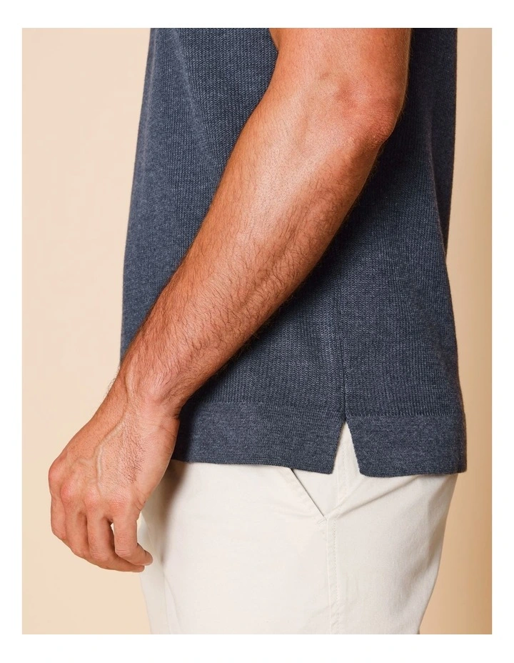 Chance Chest Stripe Knit Polo in Navy image 7