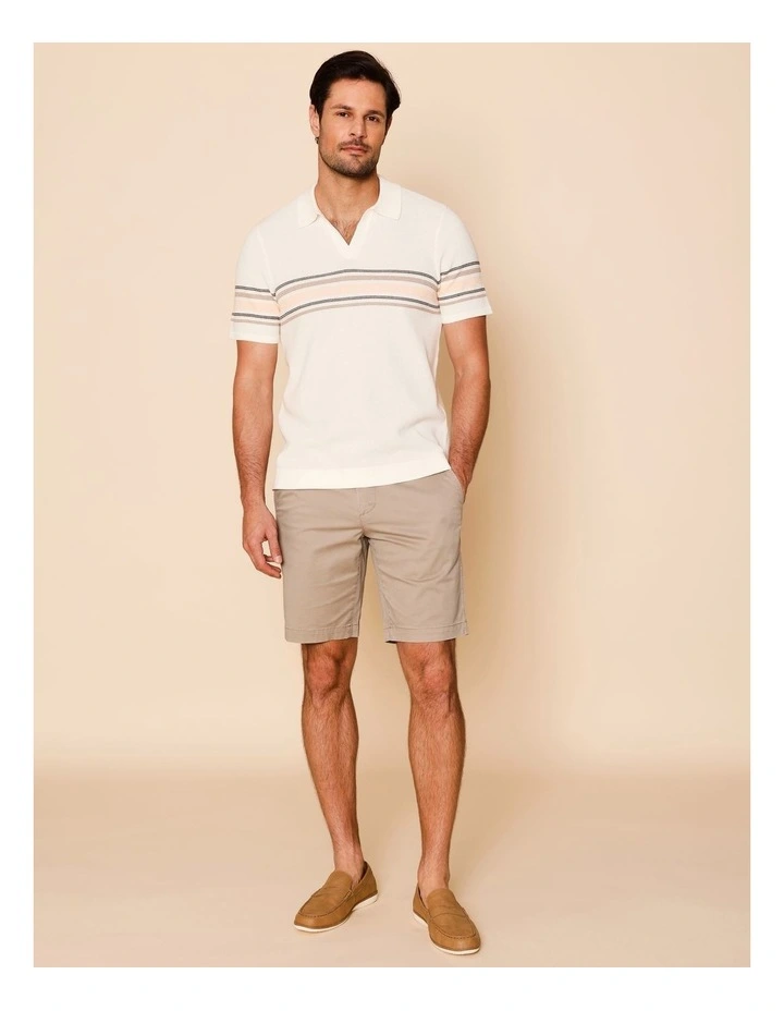 Chance Chest Stripe Knit Polo in Ecru image 2