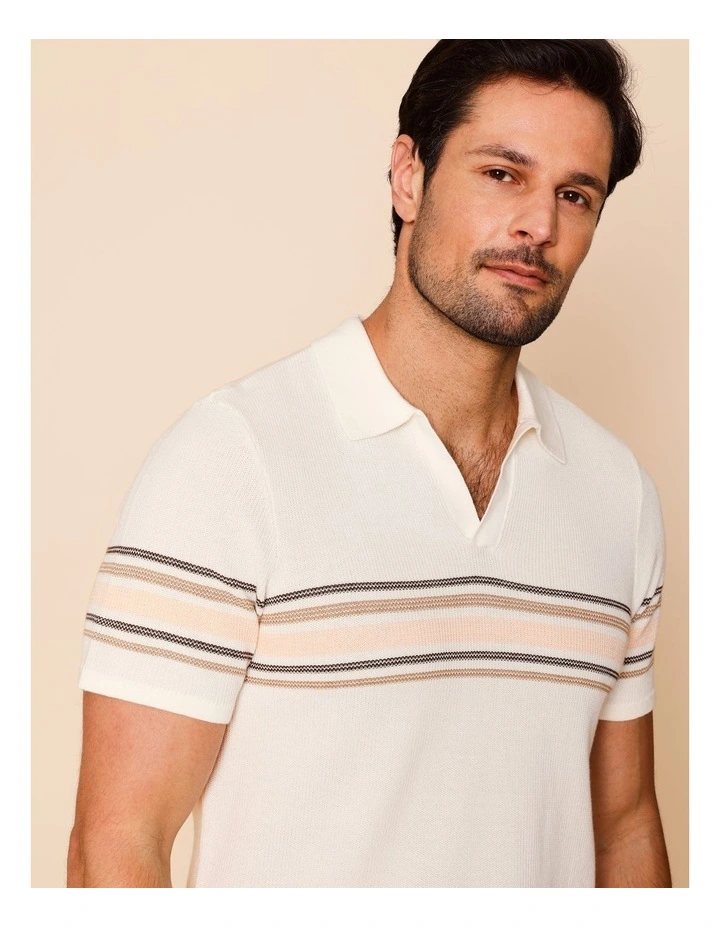 Chance Chest Stripe Knit Polo in Ecru image 4