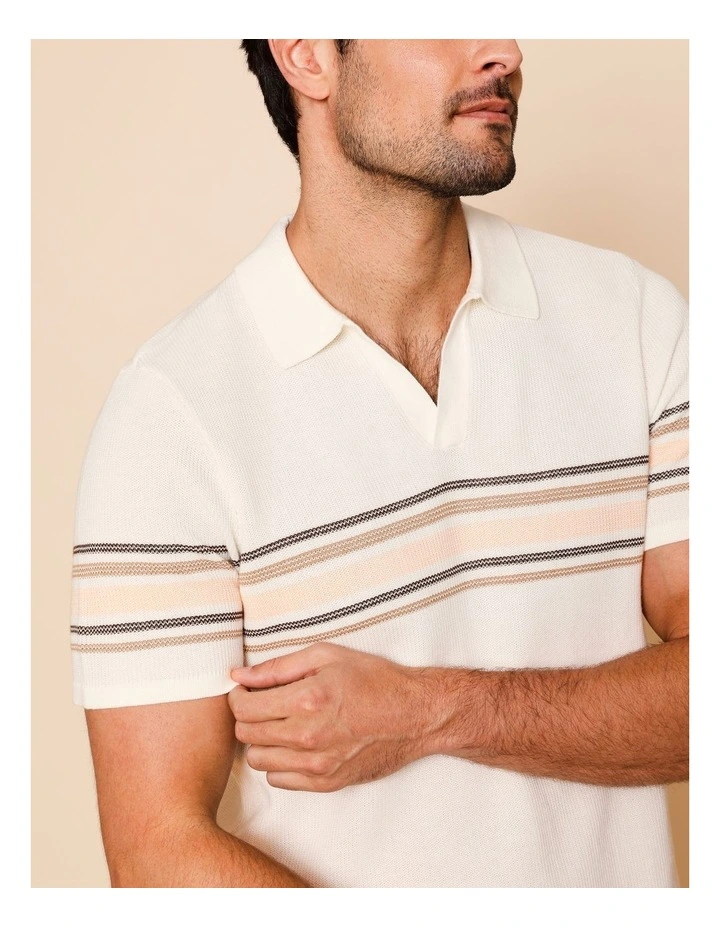 Chance Chest Stripe Knit Polo in Ecru image 5