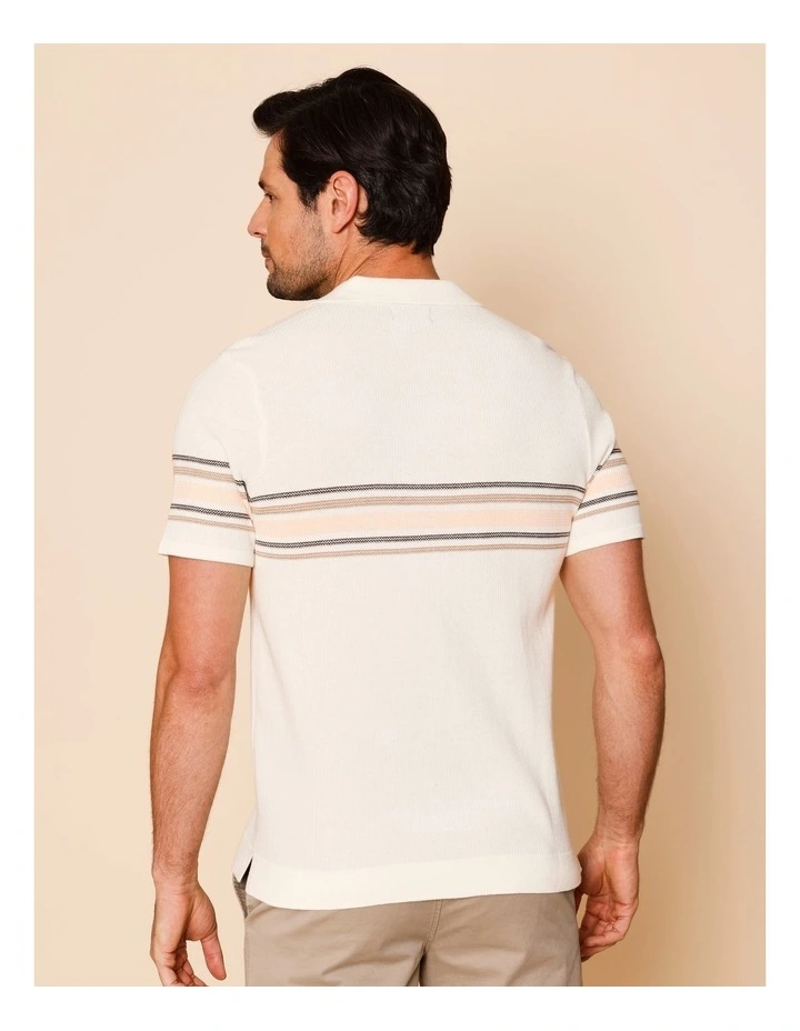 Chance Chest Stripe Knit Polo in Ecru image 6