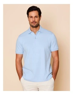 Tanner Textured Knit Polo in Light Blue