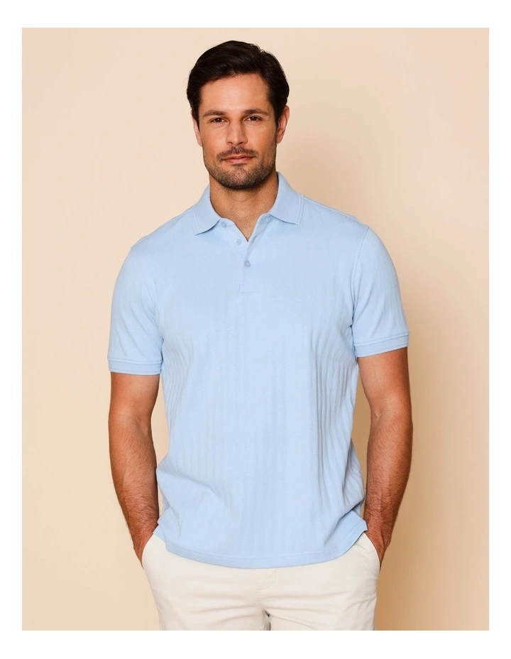 Tanner Textured Knit Polo in Light Blue image 1