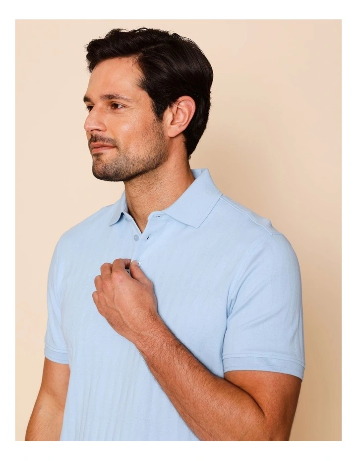 Tanner Textured Knit Polo in Light Blue image 2