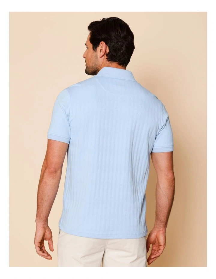 Tanner Textured Knit Polo in Light Blue image 5