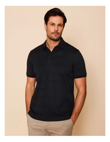 Tanner Textured Knit Polo in Black