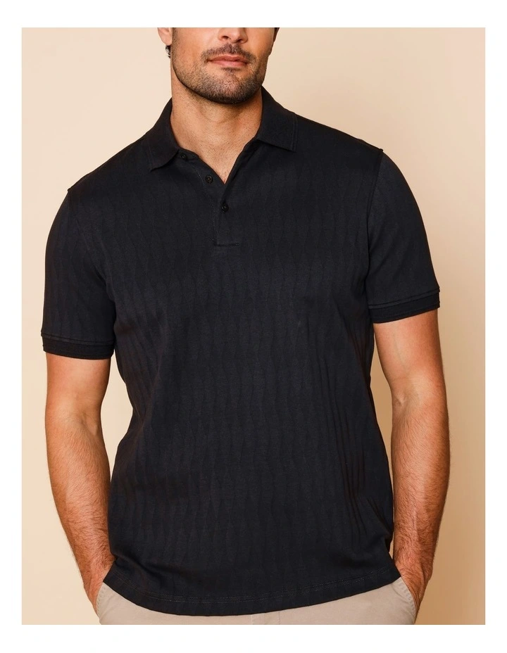 Tanner Textured Knit Polo in Black image 3