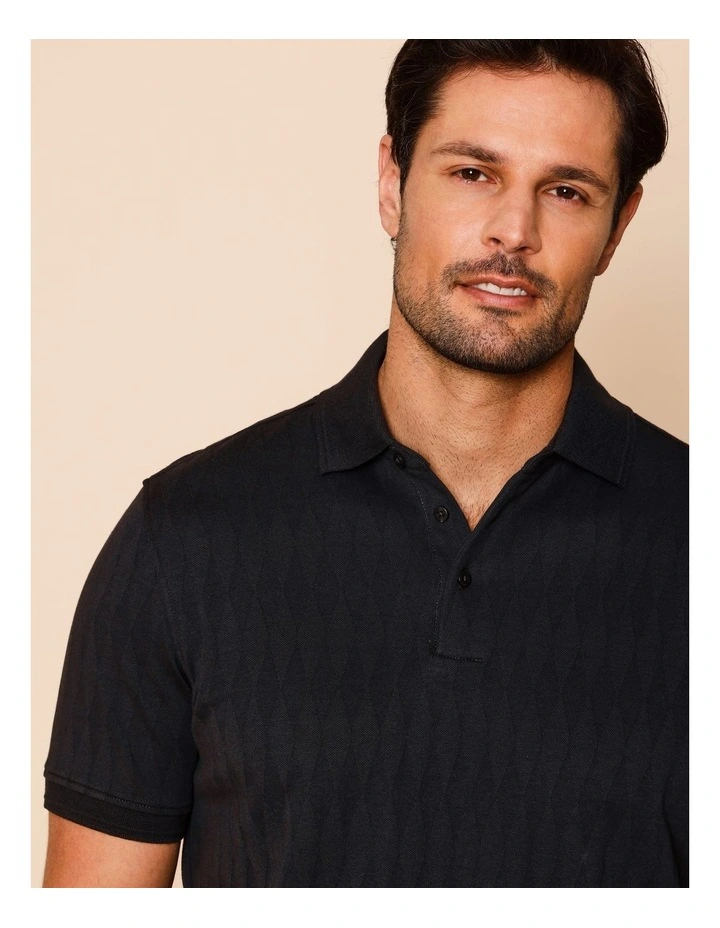 Tanner Textured Knit Polo in Black image 4