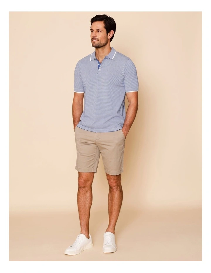 Samuel Knitted Striped Polo in Blue image 2