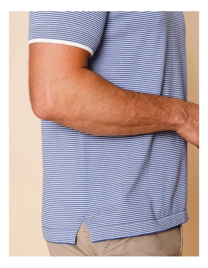 Samuel Knitted Striped Polo in Blue image 4