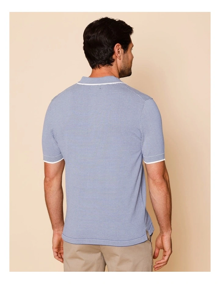 Samuel Knitted Striped Polo in Blue image 5