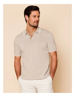 Samuel Knitted Striped Polo in Natural