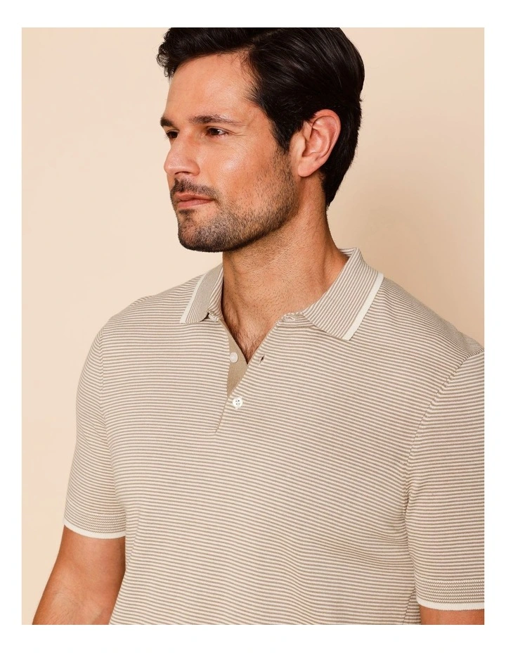 Samuel Knitted Striped Polo in Natural image 2