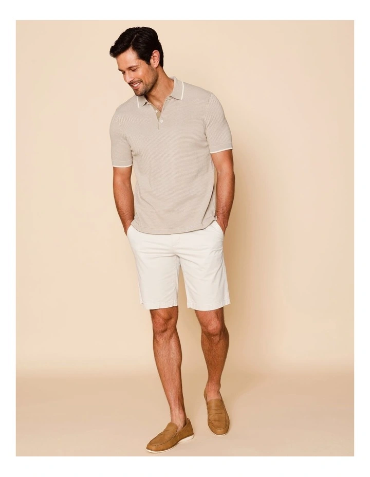 Samuel Knitted Striped Polo in Natural image 3