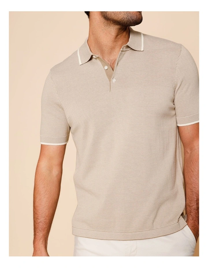 Samuel Knitted Striped Polo in Natural image 4