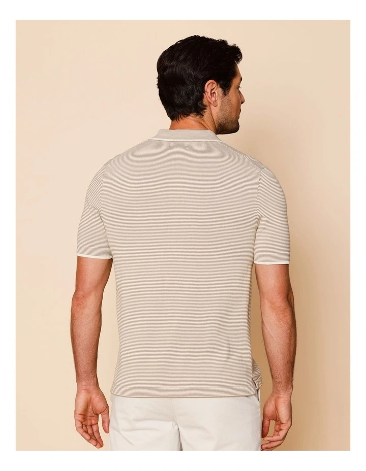 Samuel Knitted Striped Polo in Natural image 5