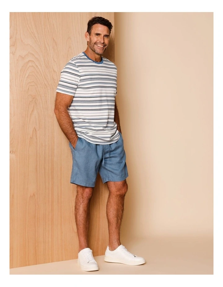 Leon Linen Pull On Shorts in Blue image 2