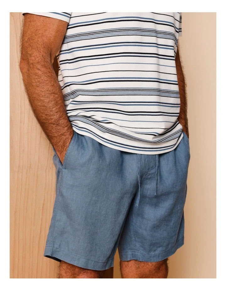 Leon Linen Pull On Shorts in Blue image 3