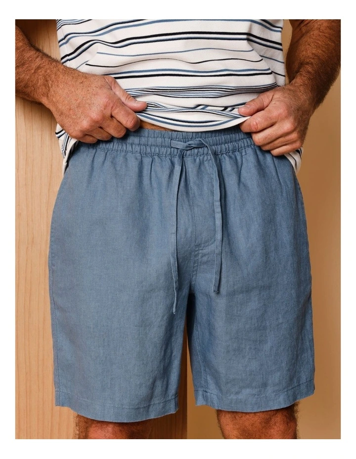 Leon Linen Pull On Shorts in Blue image 4