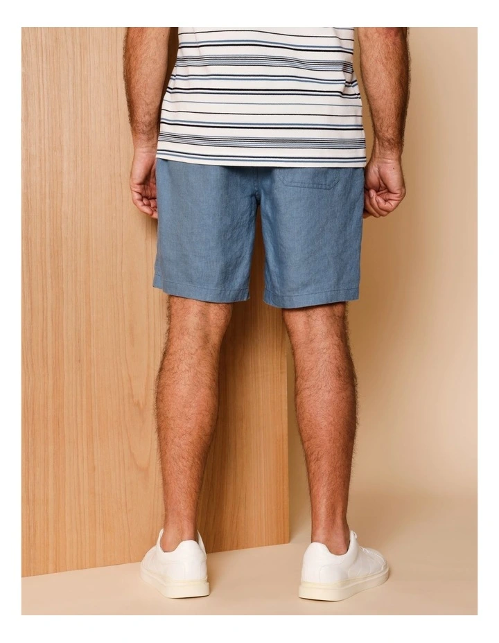 Leon Linen Pull On Shorts in Blue image 5
