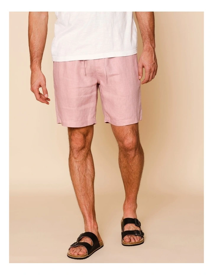 Leon Linen Pull On Shorts in Light Pink image 2