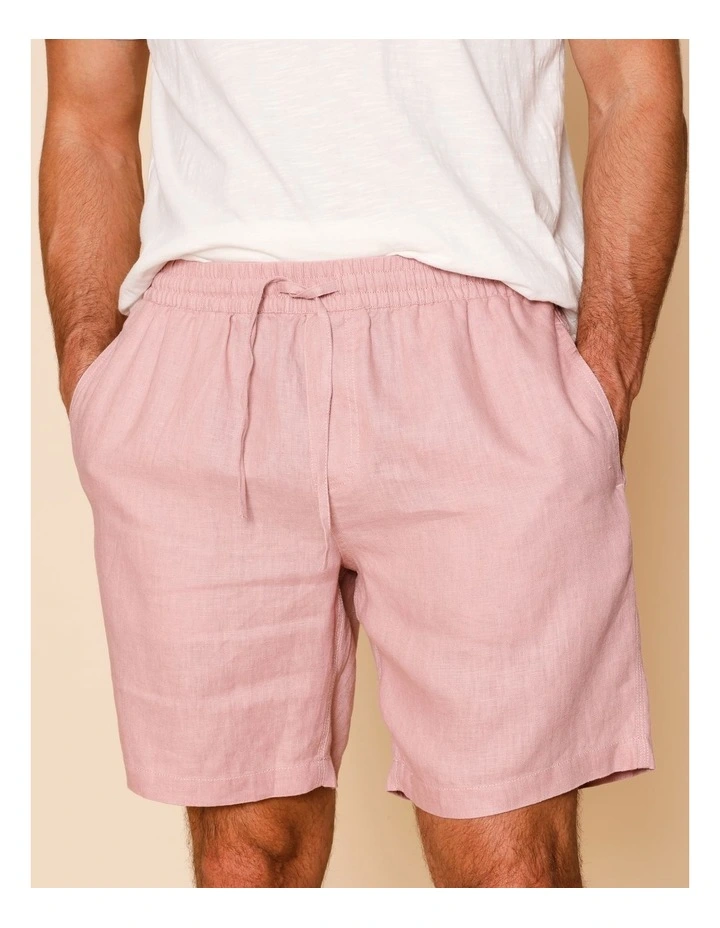 Leon Linen Pull On Shorts in Light Pink image 3