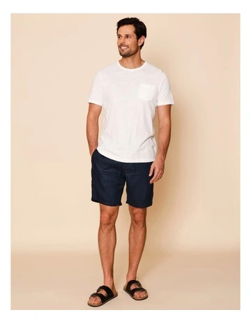 Leon Linen Pull On Shorts in Navy