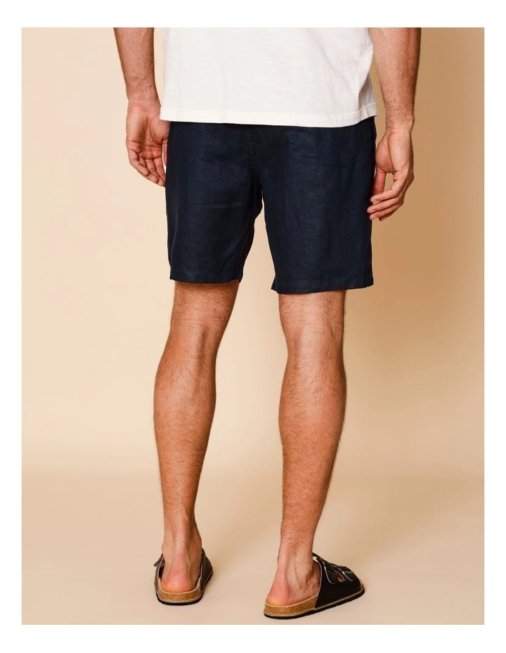 Leon Linen Pull On Shorts in Navy image 4
