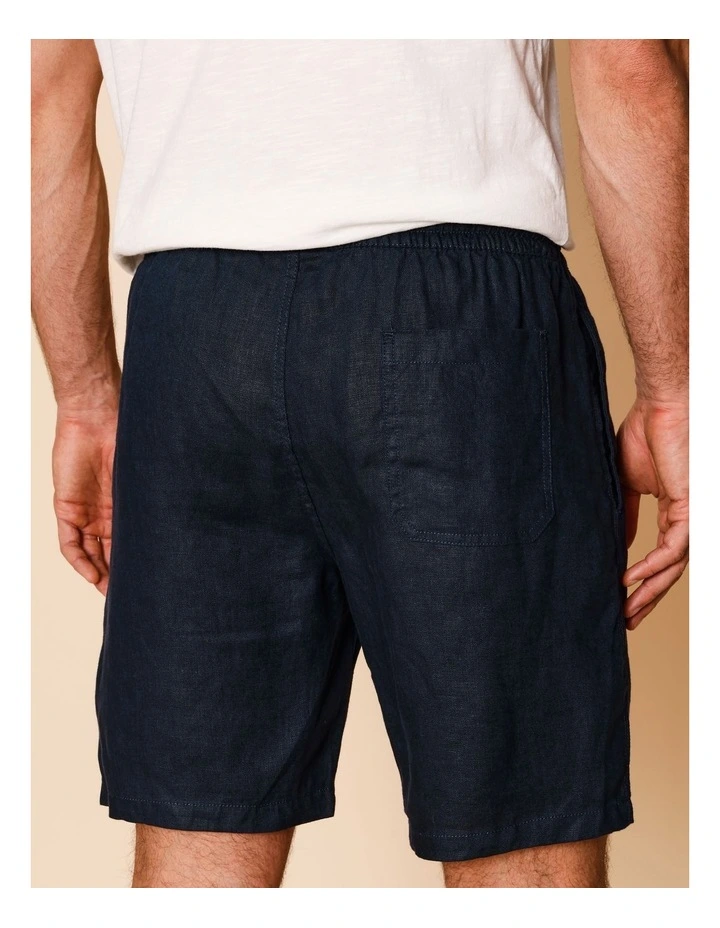 Leon Linen Pull On Shorts in Navy image 5
